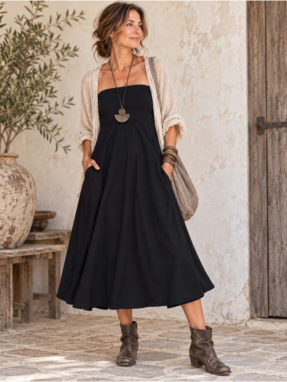 Patagonia Black Kamala Convertible Strapless Dress Midi Skirt